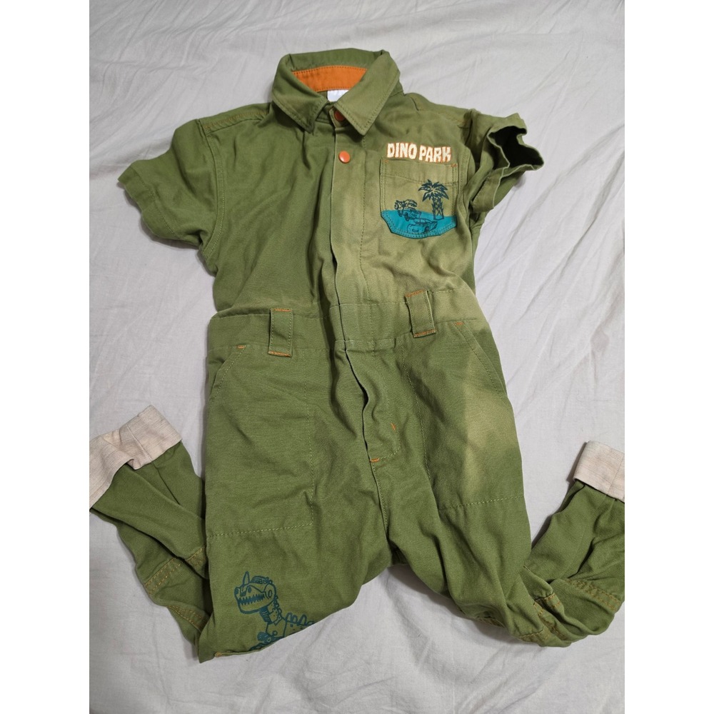 Disney Cars Dino Park Olive Green Canvas Coverall Jumpsuit Kids Size 3T